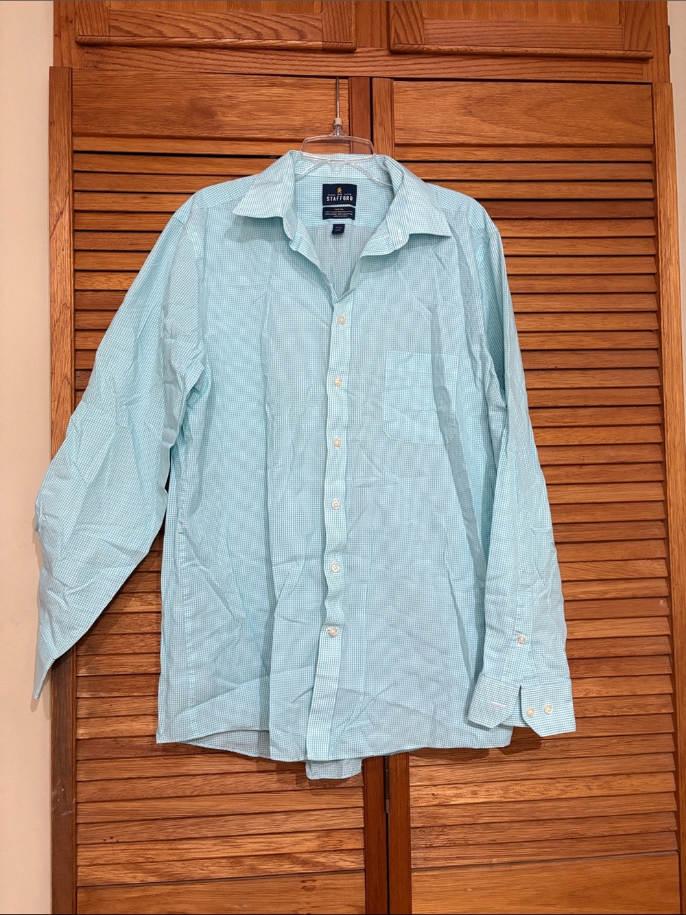 Stafford Aqua Check Long-Sleeve Dress Shirt